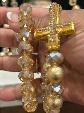 Gold Crystal Cross Stretch Bracelet - Women Jewelry